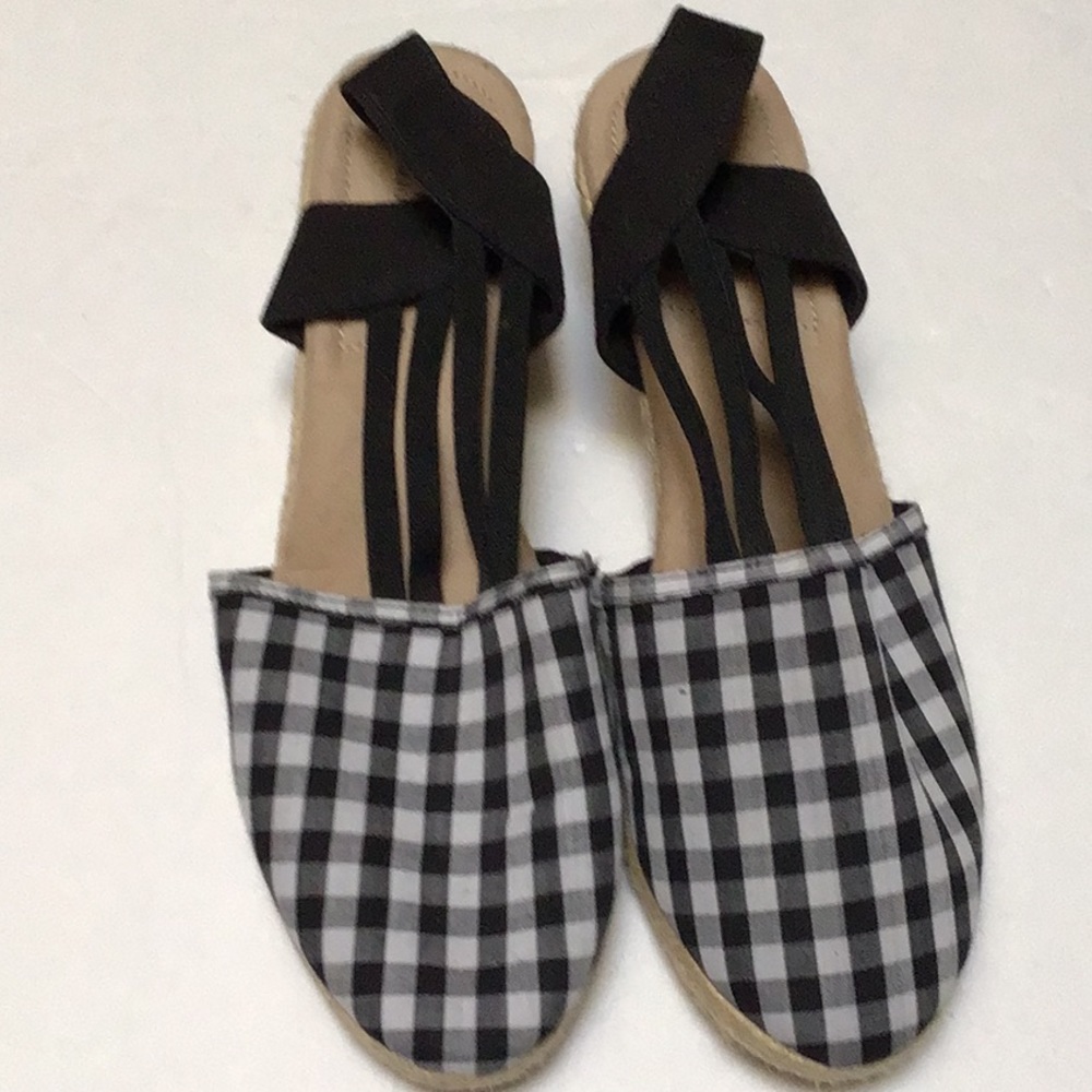 Black & White Check Gingham Rope Heel Wedge Shoe County Fair Festival Picnic 10